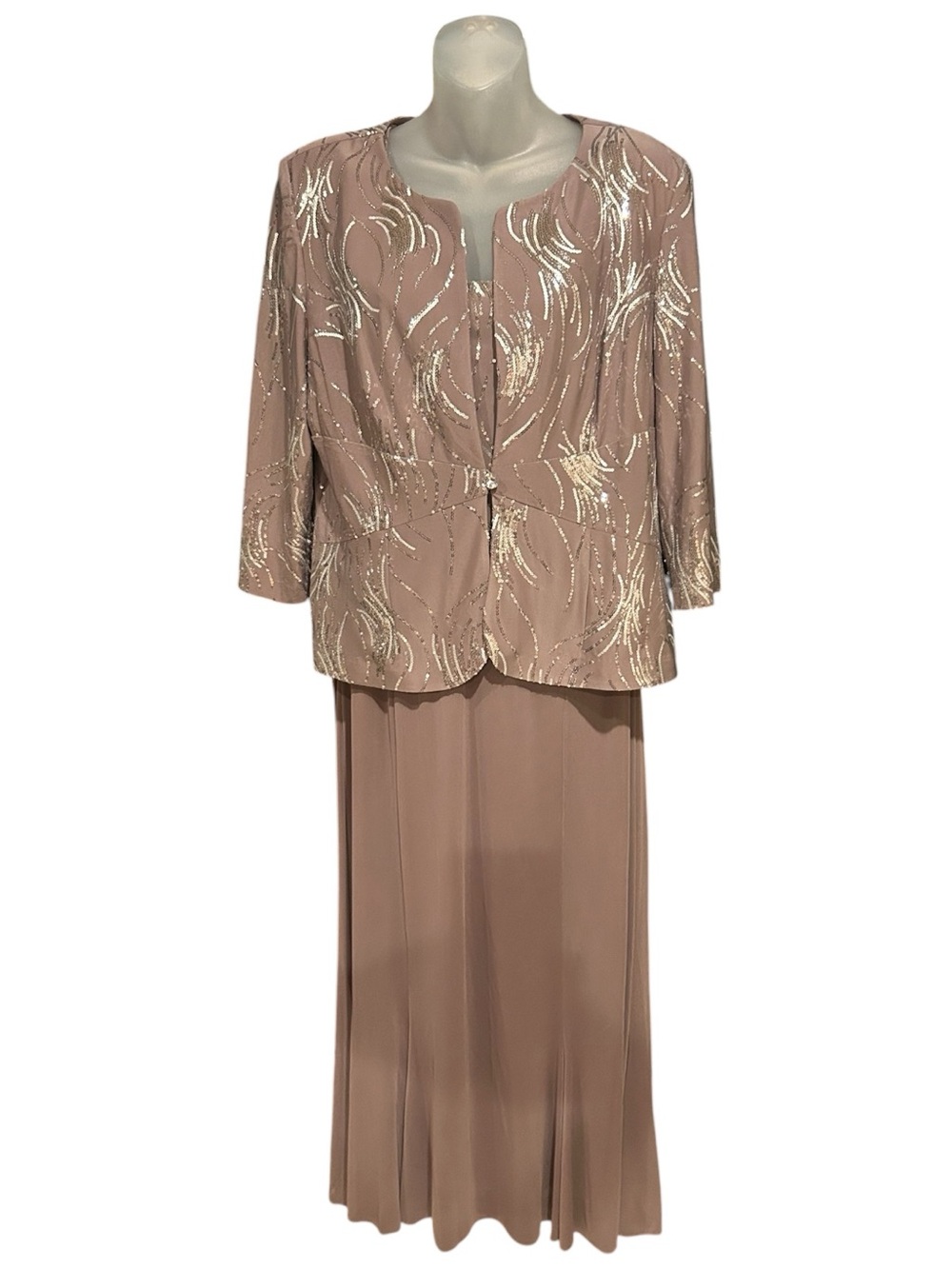 Alex Evenings Sequin Mock Two-Piece Dress with Jacket Size 14 Pewter and Silver - Picture 5 of 16